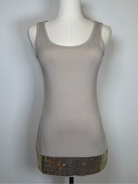 Le Souk Tank Top Taupe With Gold Sequin Hem Women’s 38/Medium